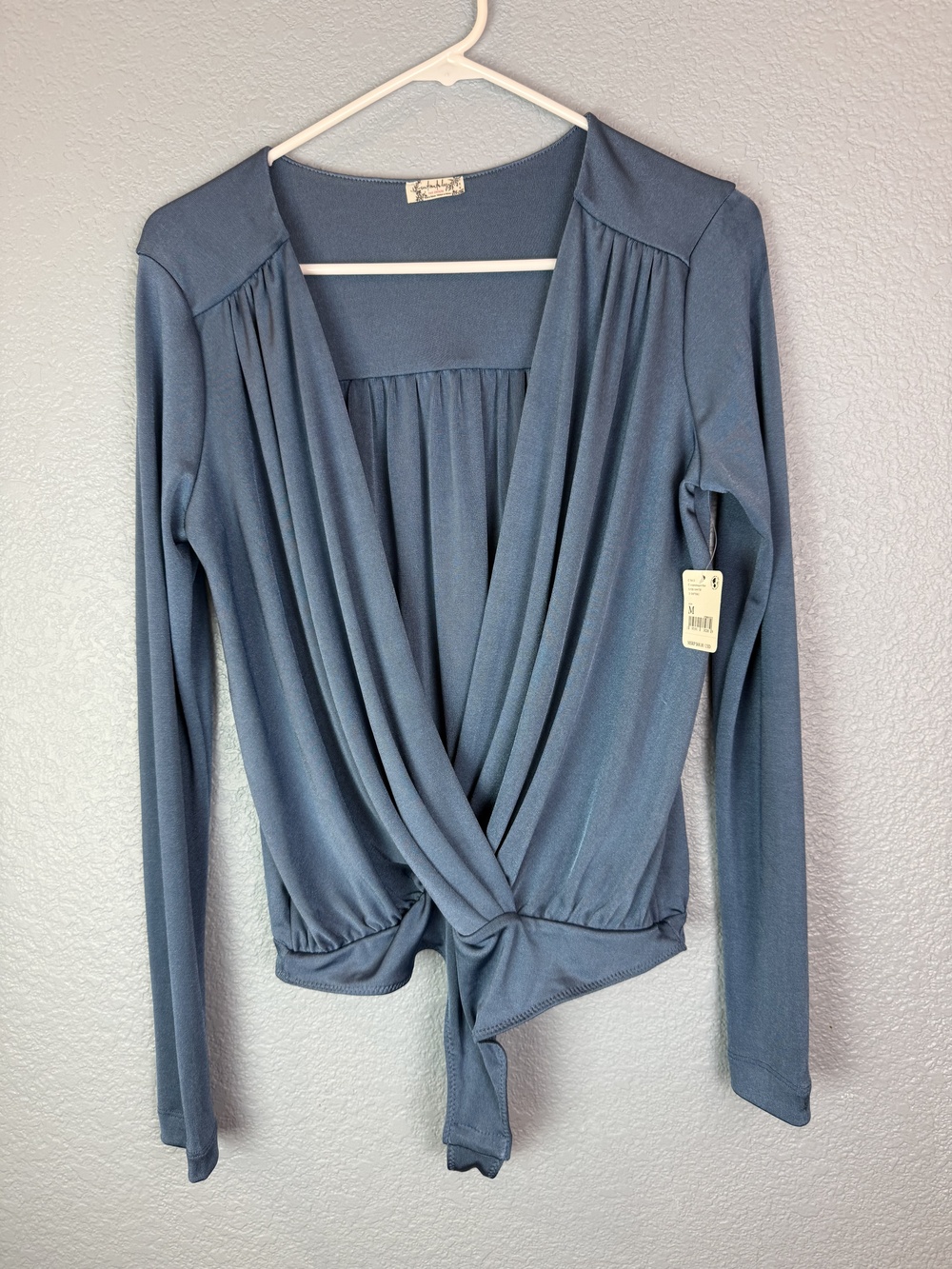 Free People Bodysuit Womens Medium Blue Copenhagen Long Sleeve Stretch OB1064738